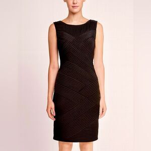 Tadashi Shoji Black Criss Cross Bodycon Crewneck Sleeveless Sheath Dress Sz M
